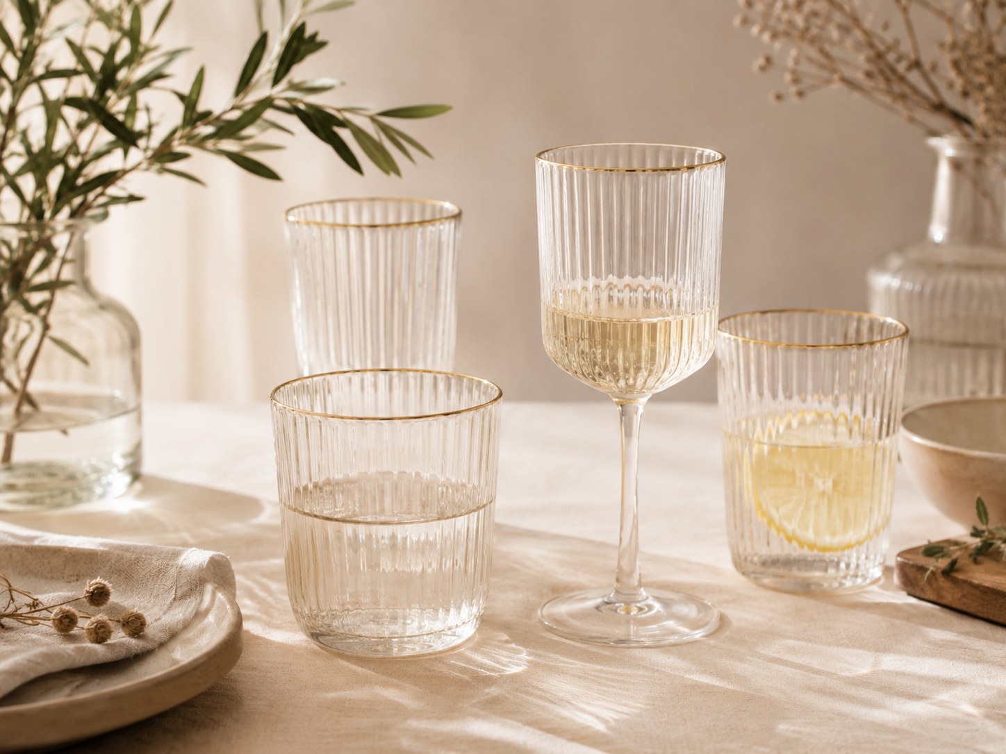 Geriffeltes Trinkglas mit elegantem Detail